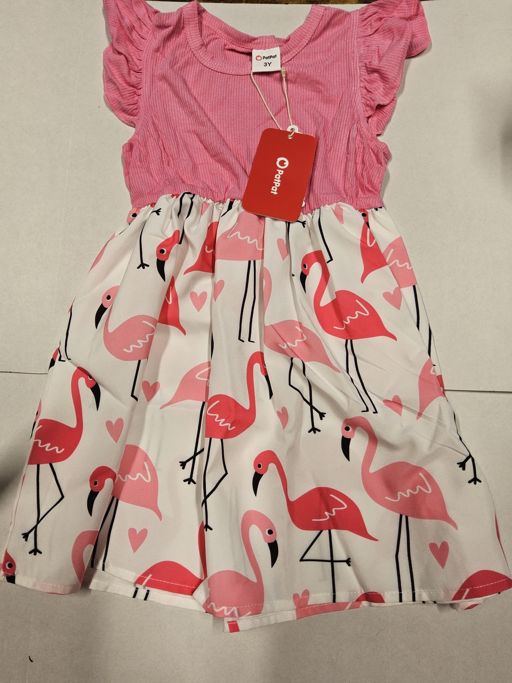 NWOT Size 3Y PatPat Pink Flamingo Flutter Sleeve Dress for Kids